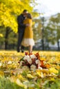 Autumn bouquet, a bridal bouquet, a bride`s bouquet on the grass Royalty Free Stock Photo