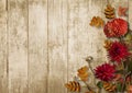 Autumn bouquet with dahlias on vintage wooden background Royalty Free Stock Photo