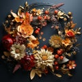 autumn bouquet of flowers in a Christmas wreath shape, isolated on a black background Royalty Free Stock Photo