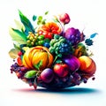 Autumn bouquet with fruits and vegetables on a white background. AI Generated