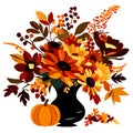 Autumn bouquet with pumpkins and leaves in a vase AI Generated