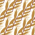 Autumn branches with leaves seamless pattern on white background. Leaf endless wallpaper. Decorative foliage ornament Royalty Free Stock Photo