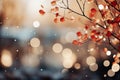 Autumn branches with yellow leaves on a background with bokeh. Royalty Free Stock Photo