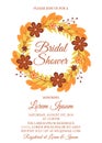 Autumn bridal shower invitation card. Wreath with colorful leaves and flowers. Fall theme bridal party invite. Wedding stationery Royalty Free Stock Photo