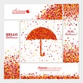 Autumn bright banners set with maple leaves, text, umbrella for different projects