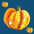 Autumn bright halloween pumpkins on a blue background for your designs and decorations