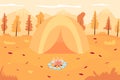 Autumn camping flat color vector illustration