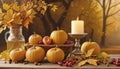 Autumn Candle and Harvest Display Royalty Free Stock Photo