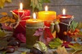 Autumn candles with leaves vintage abstract still life Royalty Free Stock Photo