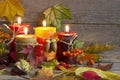 Autumn candles with leaves vintage abstract still life Royalty Free Stock Photo