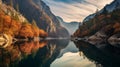 Autumn Canyon And River: Luminous Reflections And Mountainous Vistas Royalty Free Stock Photo