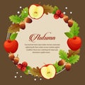 Autumn card with apple foliage round