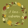 Autumn card with wreath of leaves