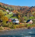 Autumn Carpathian mountain river Ukraine. Royalty Free Stock Photo