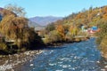 Autumn Carpathian mountain river Ukraine. Royalty Free Stock Photo