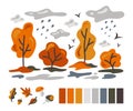 Autumn cartoon illustration. Set of elements for autumn design Royalty Free Stock Photo