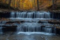 Autumn Cascade: Tranquil Waterfalls at Turkey Run. Concept Nature Photography, Waterfalls, Indiana Royalty Free Stock Photo