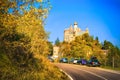 Autumn castle roadside Rocchetta Mattei castle in Riola, Grizzana Morandi - Bologna province Emilia Romagna, Italy Royalty Free Stock Photo