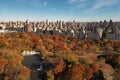 Autumn Central Park in New York with skyscrapers view from top. Aerial of NYC Central Park panorama in Autumn. Autumn in Royalty Free Stock Photo