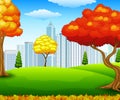 Autumn city park with building background Royalty Free Stock Photo