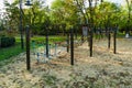 Autumn in the city park of Burgas, Bulgaria. Children rope playground in the park