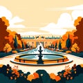 Autumn city park with fountains. Vector illustration in flat style AI generated