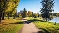 Autumn City Park - A sunny autumn afternoon view of a quiet running trail winding in a city park, Denver Lakewood, Colorado