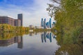 Autumn cityscape. Business center Moscow-city and surroundings. View of skyscrapers, new buildings and residential areas Royalty Free Stock Photo