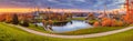 Autumn cityscape, panorama, banner - view of the Olympiapark or Olympic Park located in the Oberwiesenfeld neighborhood of Munich Royalty Free Stock Photo