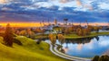 Autumn cityscape - view of the Olympiapark or Olympic Park located in the Oberwiesenfeld neighborhood of Munich Royalty Free Stock Photo