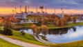 Autumn cityscape - view of the Olympiapark or Olympic Park located in the Oberwiesenfeld neighborhood of Munich Royalty Free Stock Photo