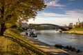 Autumn cityscape of Vilnius with a modern King Mindaugas Bridge across Neris River Royalty Free Stock Photo