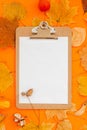 Autumn clipboard mockup with fall leaves