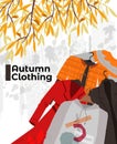 autumn clothes, coat, sweaters, branches of willow