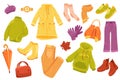 Autumn clothing cute stickers isolated set