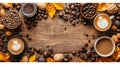 Coffee Cups and Beans on Wooden Background Royalty Free Stock Photo