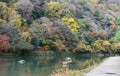 Autumn color of Asashiyama mountain and Oigawa river in Kyoto, J Royalty Free Stock Photo