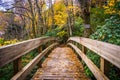 Autumn color and bridge on the Tanawha Trail, along the Blue Rid Royalty Free Stock Photo