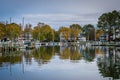 Autumn color at the harbor in St. Michaels, Maryland. Royalty Free Stock Photo