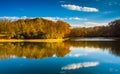 Autumn color at Lake Marburg, Codorus State Park, Pennsylvania. Royalty Free Stock Photo