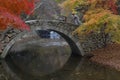 Autumn color and old stone arched bridge at Namsangol traditional folk village, Seoul, South Korea - NOVEMBER 2013