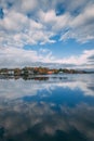 Autumn color and reflections at Moosehead Lake, in Greenville, Maine Royalty Free Stock Photo