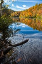 Autumn color surrounds mirror lake in fall