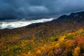 Autumn color and view of Grandfather Mountain and Linn Cove Viaduct from Rough Ridge, on the Blue Ridge Parkway, North Carolina. Royalty Free Stock Photo