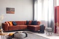 Autumn colored interior of classy living room in modern apartment Royalty Free Stock Photo