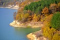 Autumn colored lakeside forest