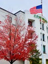 Courtyard hotel autumn flag tree Farmington Connecticut