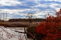 Autumn colored water view of sunset  picturesque nature with  river and yellowed  trees in the  .    landscape. Soft filter Royalty Free Stock Photo