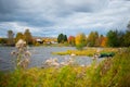 Autumn colorful landscape, lake, trees and colorful leaves, countryside in Russia Royalty Free Stock Photo