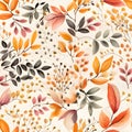 Autumn colorful leaves seamless pattern on light color. Fall background.